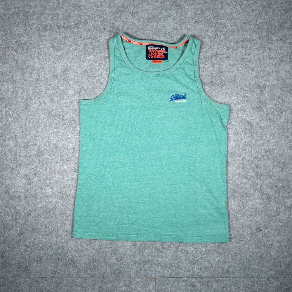Superdry Tank Top Mens Medium Green Orange Label Tee Co. Heathered Casual Gym